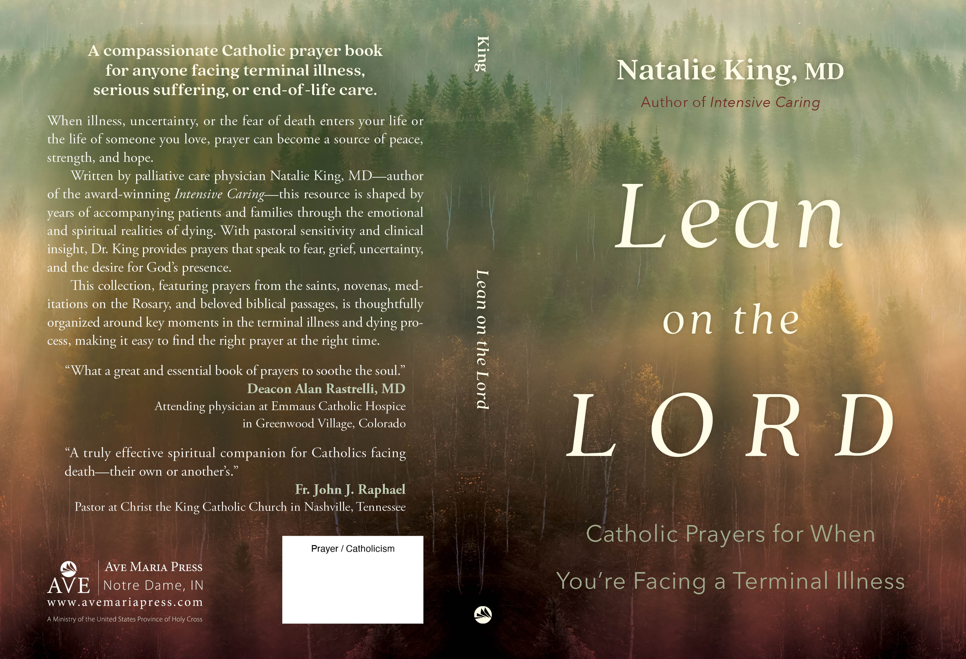 Front and back cover of the paperback book 'Lean on the Lord' by Natalie King, MD, showing a textured green and brown background with white text.