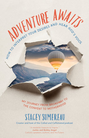 Cover of Adventure Awaits with a hot air balloon ripping through the center of the book