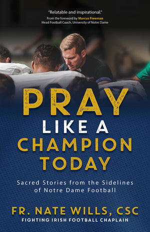 Book cover of 'Pray Like a Champion Today' with a football player and coach on a blue background
